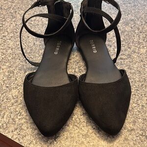 Torrid Black Flats with Pointed Toe and Ankle Straps